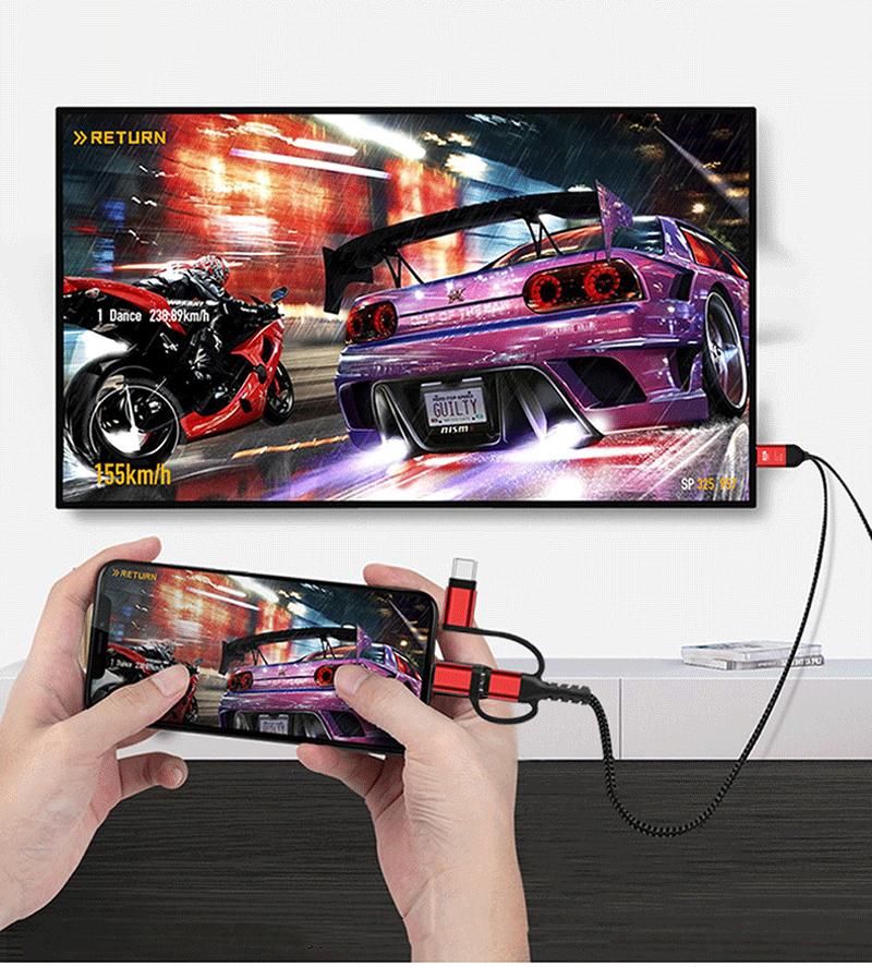 3 в 1 USB C - HDMI-совместимый кабель 2K 60 Гц Micro USB Type-C - HDMI адаптер-конвертер USB 5 В блок питания для iPhone Samsung