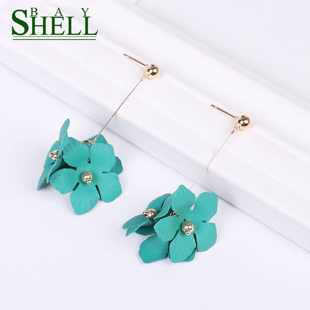 Серьги Shell Bay Metal Flowers для женщин Длинные серьги-капли в стиле бохо, геометрические, простые, панк, милые серьги для девушек в стиле бохо