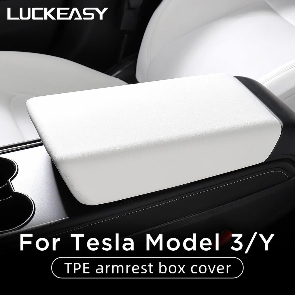 LUCKEASY Car TPE Armrest Box Cover Central Control Armrest Protective Pad Interior Accessories For Tesla Model3 ModelY -2023