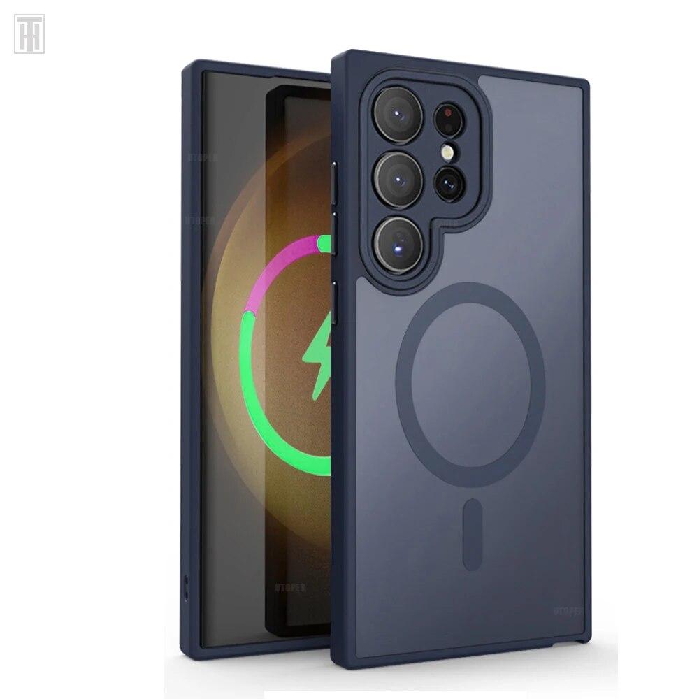 Роскошный защитный чехол Magsafe для Samsung Galaxy S24 S23 S22 21 Ultra Plus FE, матовый полупрозрачный магнитный чехол для зарядки