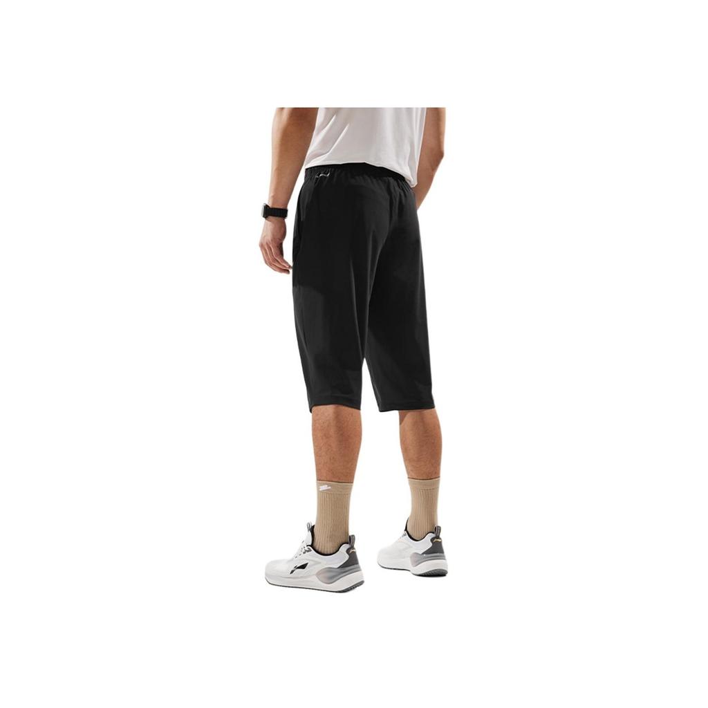 Li Ning Fitness Series однотонные дышащие удобные повседневные шорты мужские шорты черные AKYU011-1