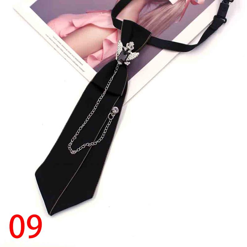 Unisex School Uniform Crystal Rhinestone Jewelry Black Ribbon Tie Necktie Boys Collar Neck Ties JK