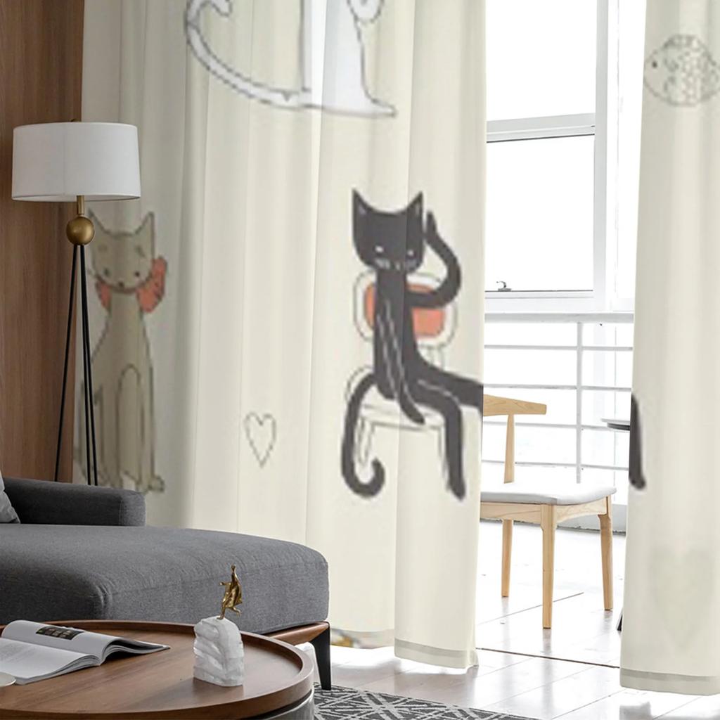 Тюлевые прозрачные шторы с рисунком кота для украшения гостиной, занавески для комнаты, спальни, кухни, вуаль, занавески из органзы