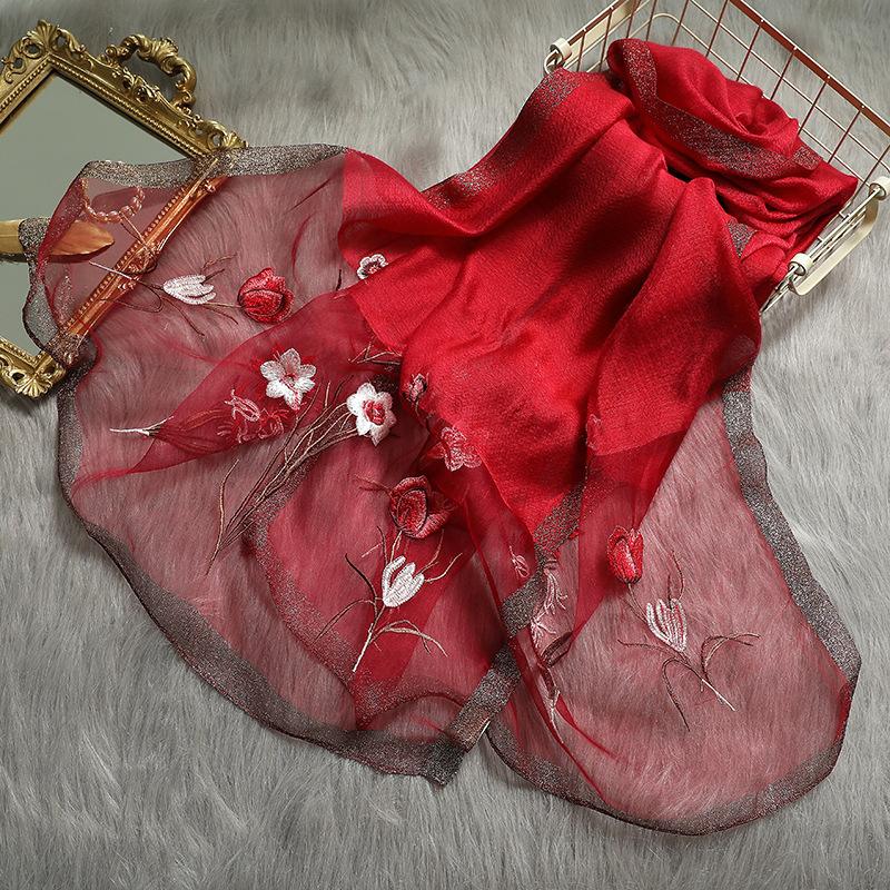 Новый шелковый шерстяной шарф женский с вышивкой весна и лето однотонный длинный шарф пашмина женский платок для волос хиджаб бандана