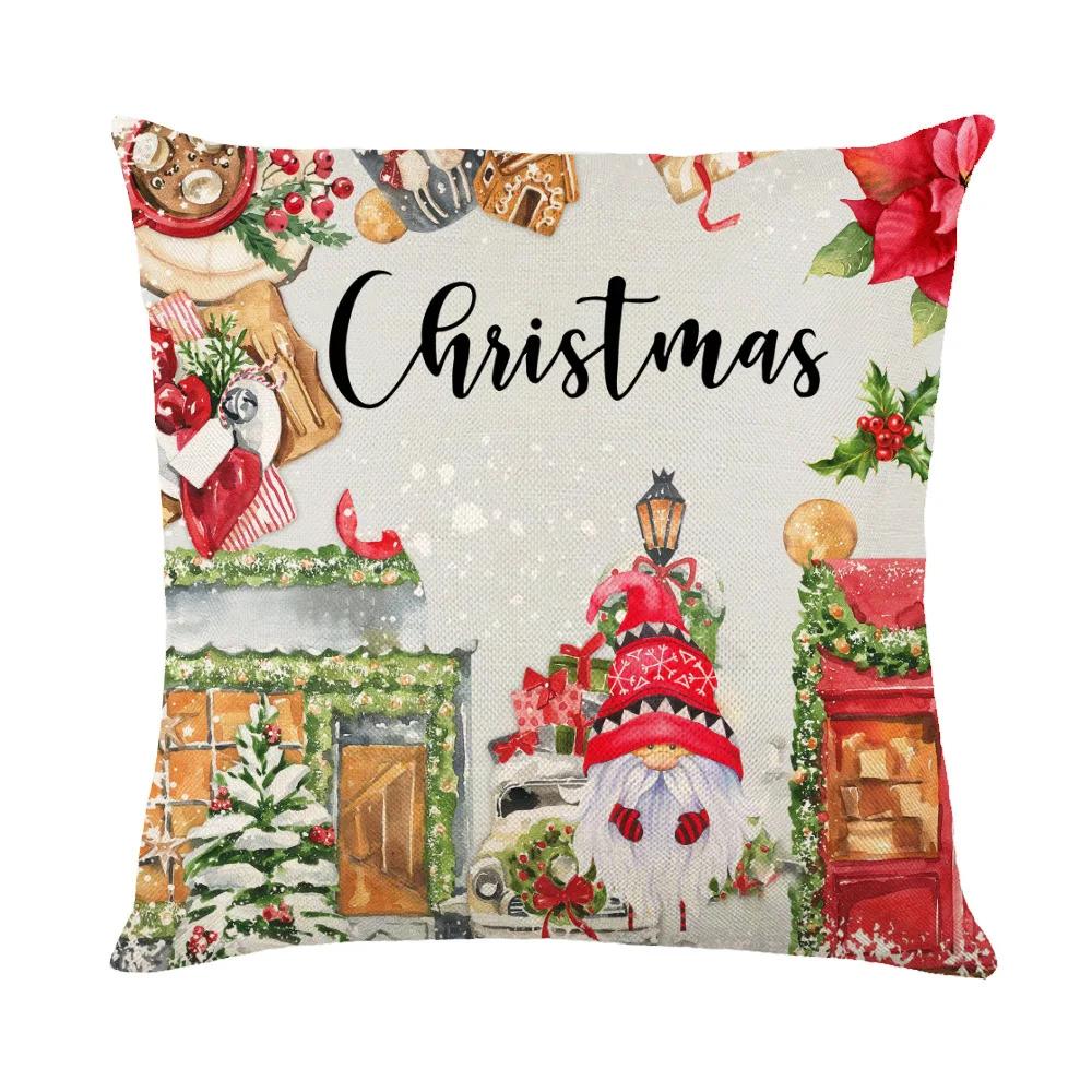 Christmas Cushion Cover Linen Pillow Covers Holiday Decoration Home Decor Salon Sofa Pillow Case Throw/Couch