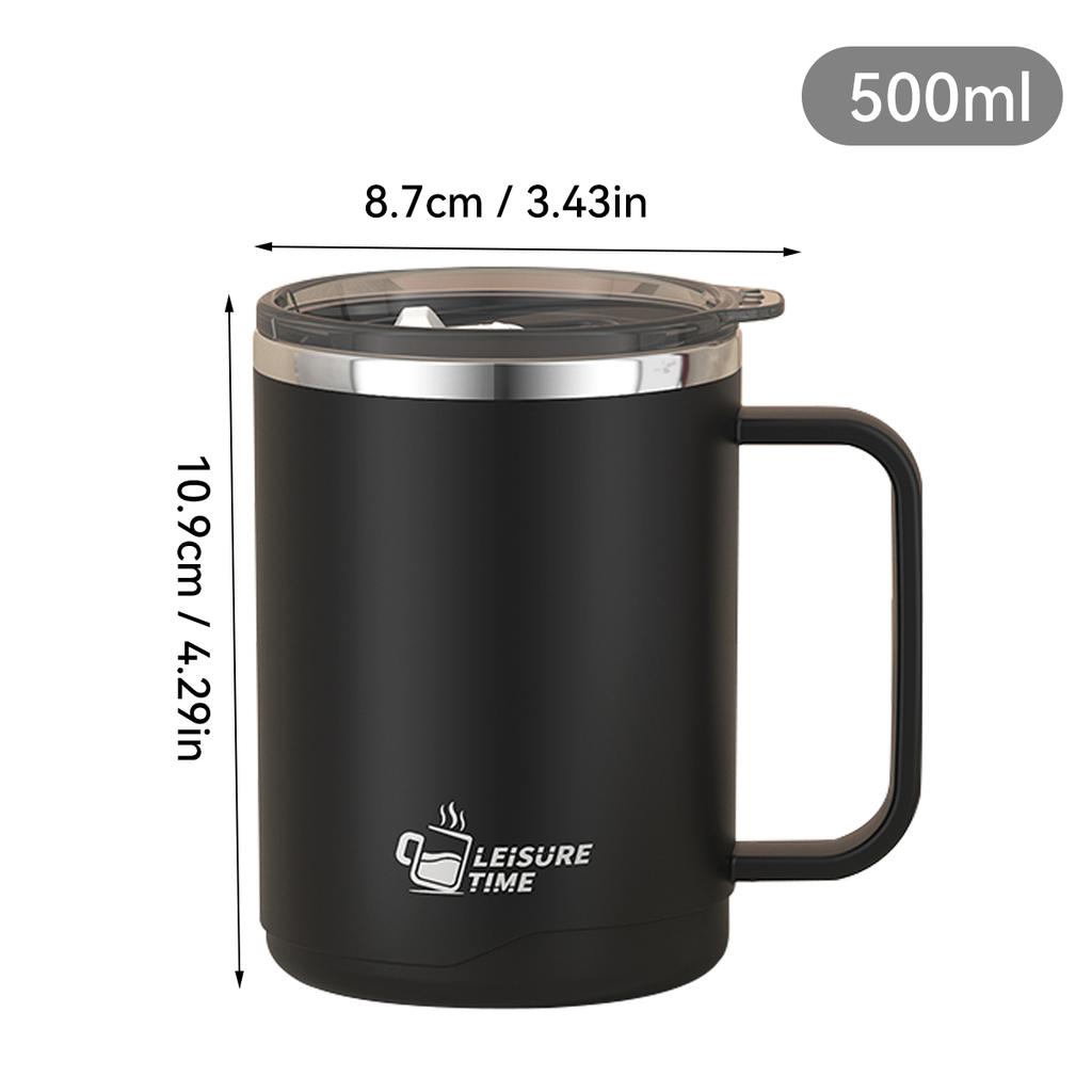 500ml 304 Stainless Steel Milk Coffee Cup Mug Double-Layer Insulated Drinking Cup With Handle Reusable Sealed Water Cup