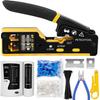 PETECHTOOL Инструмент для обжима RJ45 Сквозной инструмент для обжима Ethernet Набор Cat6 Cat5e Cat6a Обжимщик RJ45 с тестером кабеля, Коннекторы Cat6 с колпачками RJ45