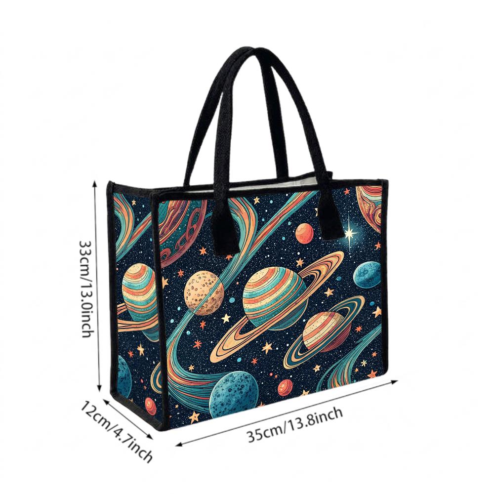 Vintage Starry Planet Print Tote Large Stylish Casual Shoulder Bag for Daily Use