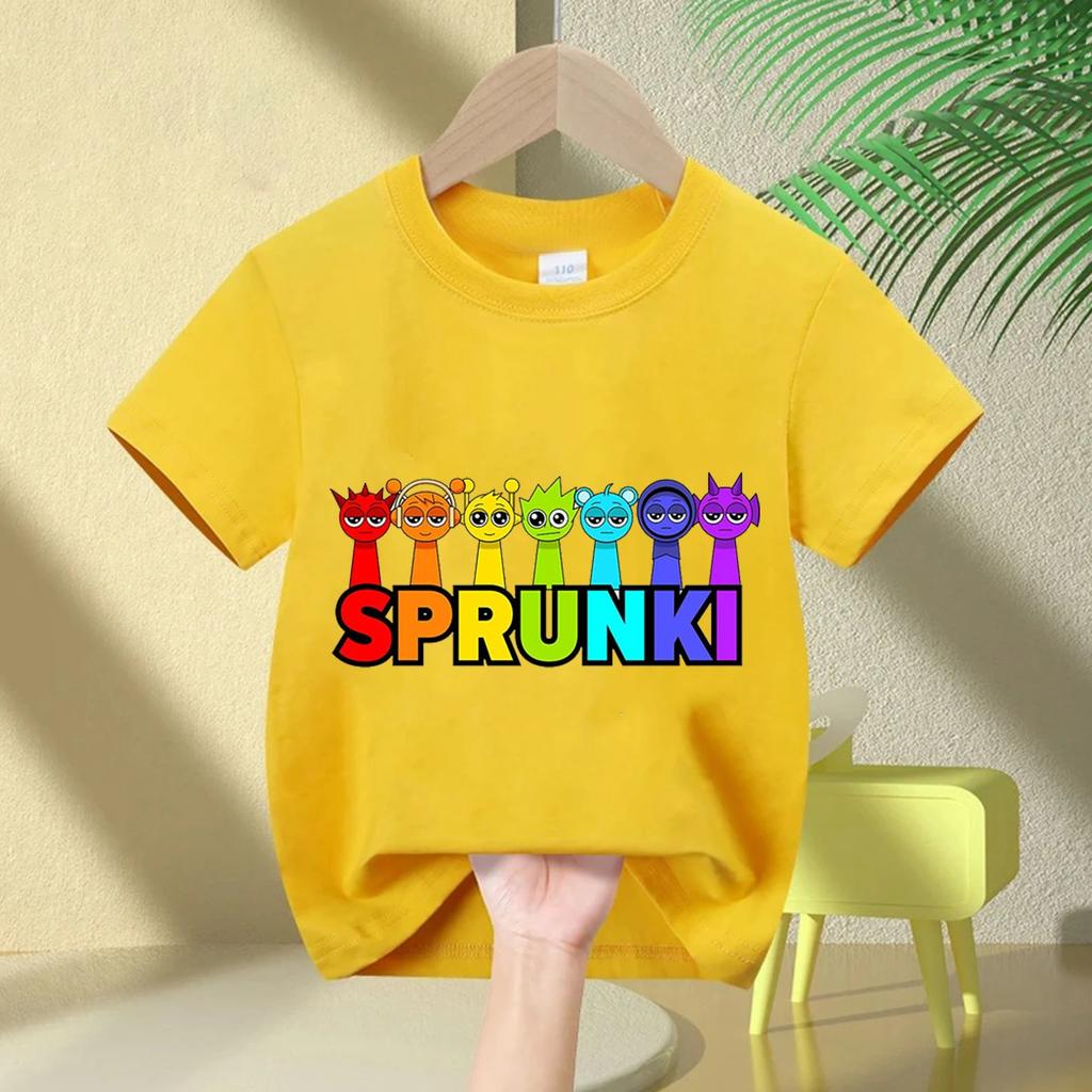 Летняя короткорукавка Sprunki 2026, милая и модная, для мальчика и девочки, удобная, с круглым вырезом, из чистого хлопка, короткорукавка