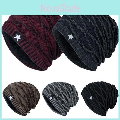 Уютная вязаная шапка-бини с отворотом для мужчин и женщин с теплой термофлисовой подкладкой