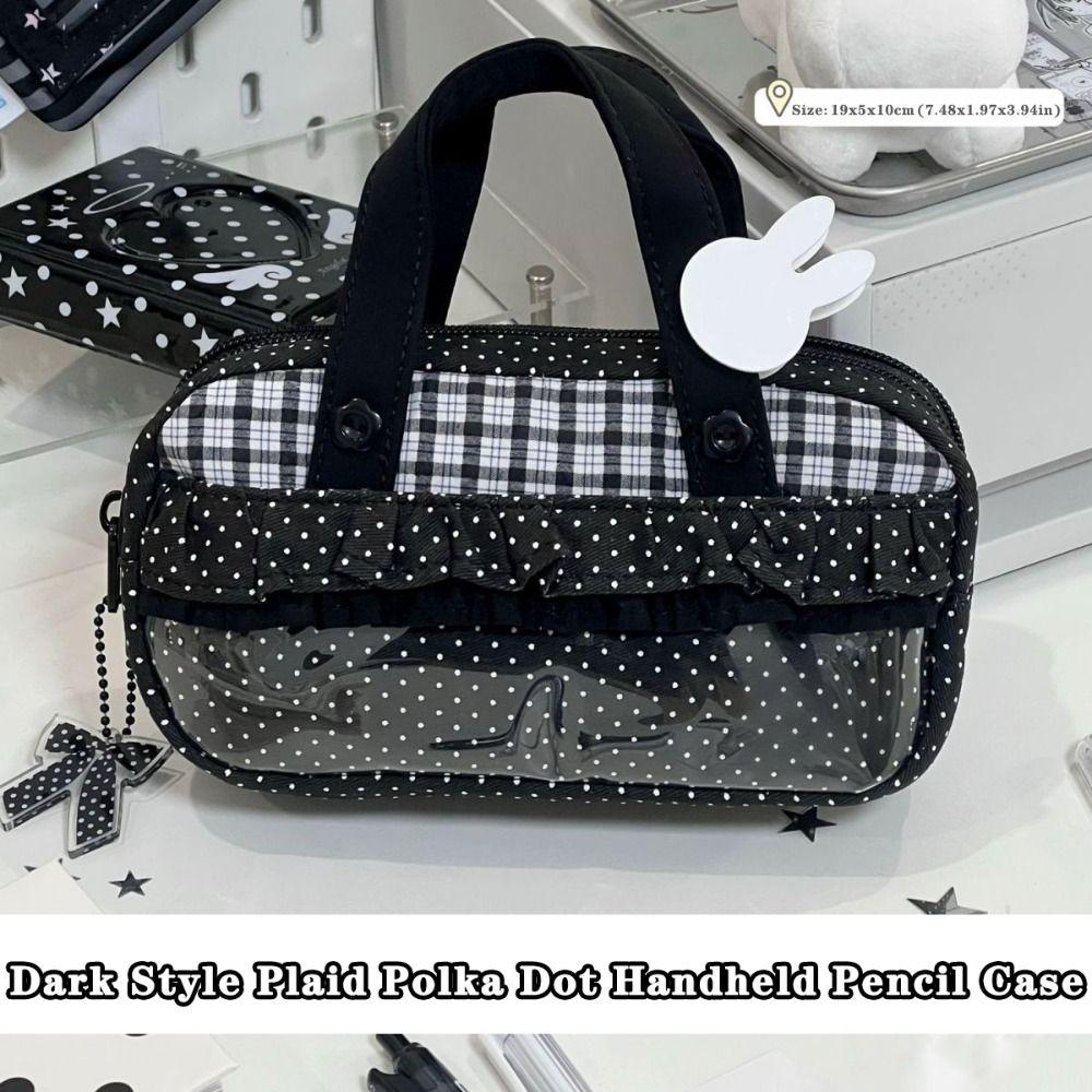 Handheld Pencil Case Plaid Polka Dot Stationery Bag Aesthetic Stationery Organizer  Students