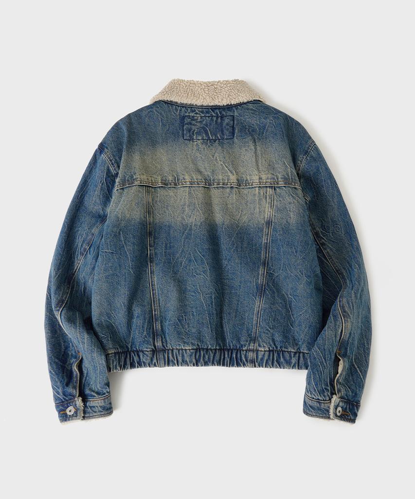 Джинсовая куртка с подкладкой из овчины Hooves Washed Crop Denim [Синий]