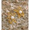 Eetit 2025 Stainless Steel Pearls Hollow Flower Stud Earrings Gift Gold & Platinum PVD Plated Modern Daily Jewelry Anti Allergic