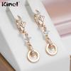 Kinel модные длинные висячие серьги с натуральным цирконием для женщин, розовое золото, свадебные украшения для невесты