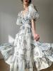 Летнее платье с цветочным принтом, женское сексуальное винтажное платье миди во французском стиле, повседневное корейское модное элегантное платье в стиле ретро, ​​новинка 2024 года