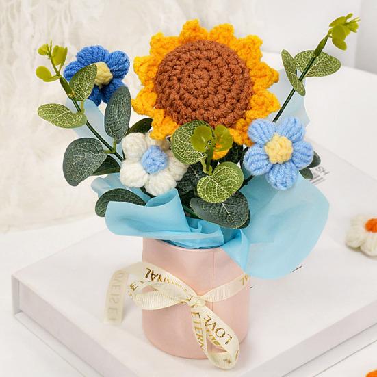 Вязаный Цветочный Букет Ручной Работы Искусственный Вязаный Букет Подсолнух Гвоздика Тюльпан Пушистые Цветы Подарки для Мамы Жены на День Рождения Юбилей
