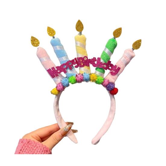 Soft Fabric Velvet Headband Birthday Series Cake Decor Bright Color Hair Hoop Hand-Crafted Hair Accessory