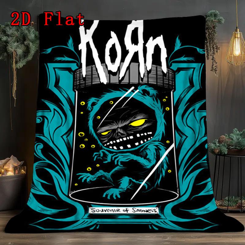 Korn 2D Flat Pattern Flannel Blanket High quality All Seasons Warmth and Comfort Perfect for Christmas Gifts.