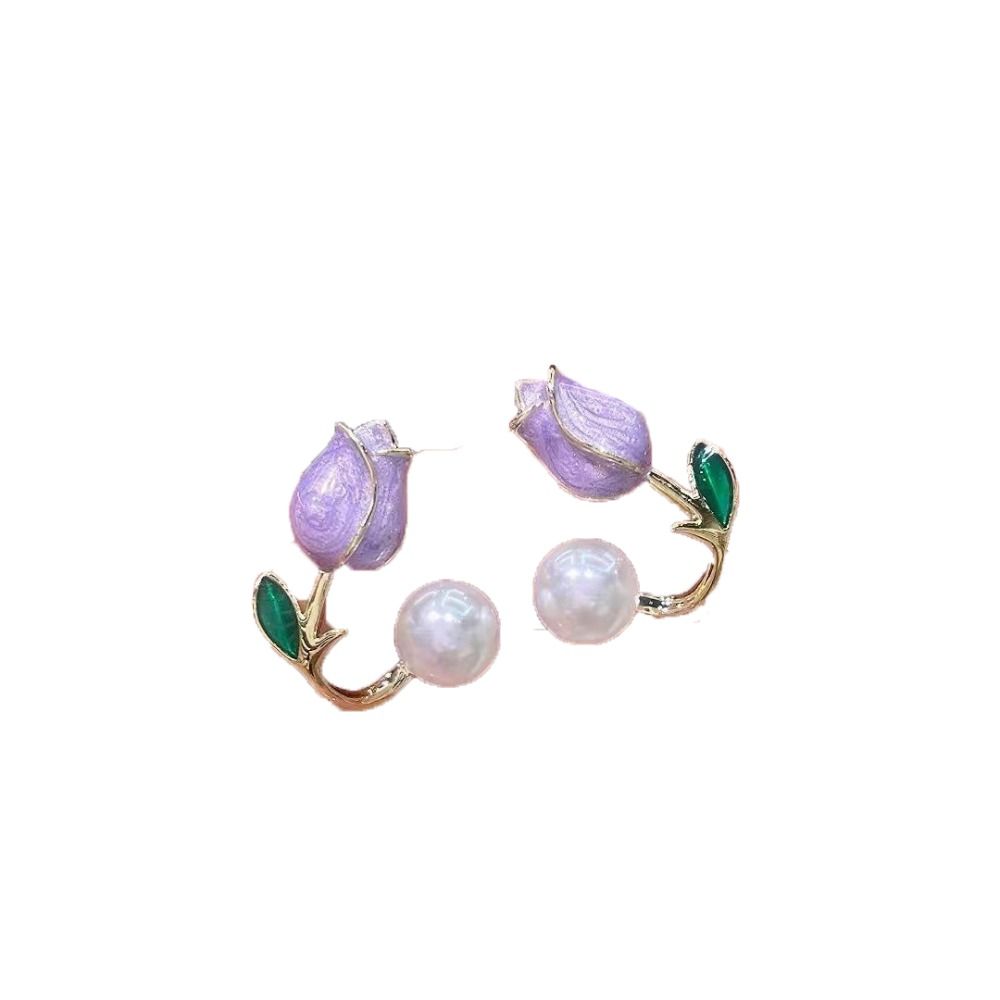 Earrings Tulip Rhinestone Jewelry Pearl Stud Earrings Korean Style Earrings Women Zinc Zinc Alloy Earrings