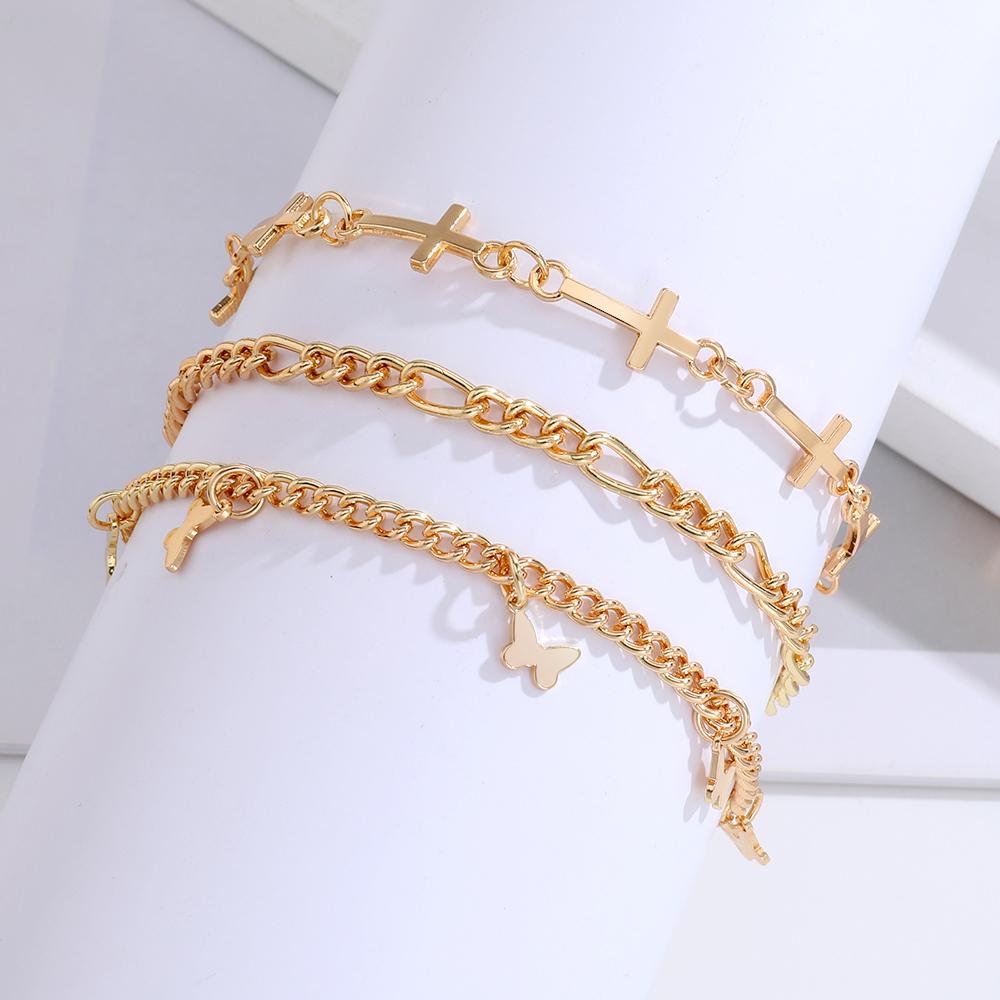 2023 Мода Трехсекционный Костюм Браслет Ножный Браслет Девушка Милый Браслет Бабочка Крест Веры Очарование Праздничный Подарок Браслет Партия Партия Вечеринка Дикие Аксессуары