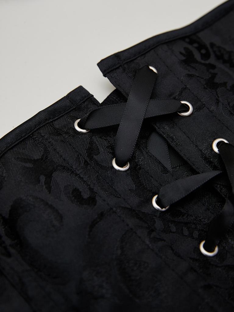 Rose Beauty A Jacquard Grommet Lace Up Back Halter Neck Corset Without Blouse