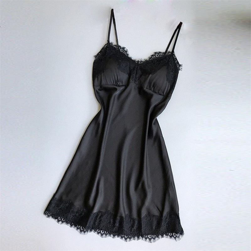 Sexy Nightdress Lace Nightgown Women's Lingerie Backless Lace V-neck Nightwear Imitate Ice Silk Night Dress Homewear for Female