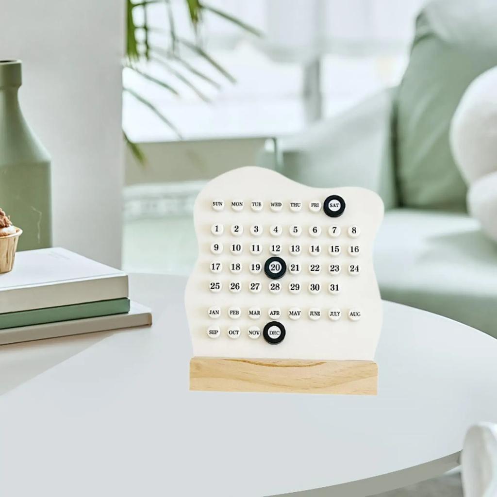 Wooden DIY Cloud Ring Calendar Cute Adjustable Week Month Date Display Wooden Base Round Rings Home Office Desk Decoration