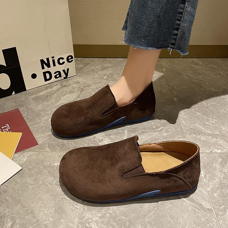 Мода Внутри Увеличенные 2025 Новые Весенне-Осенние Слипоны Женские Балетки Двойной Носки Мягкая Подошва Нескользящие Одинарные Туфли