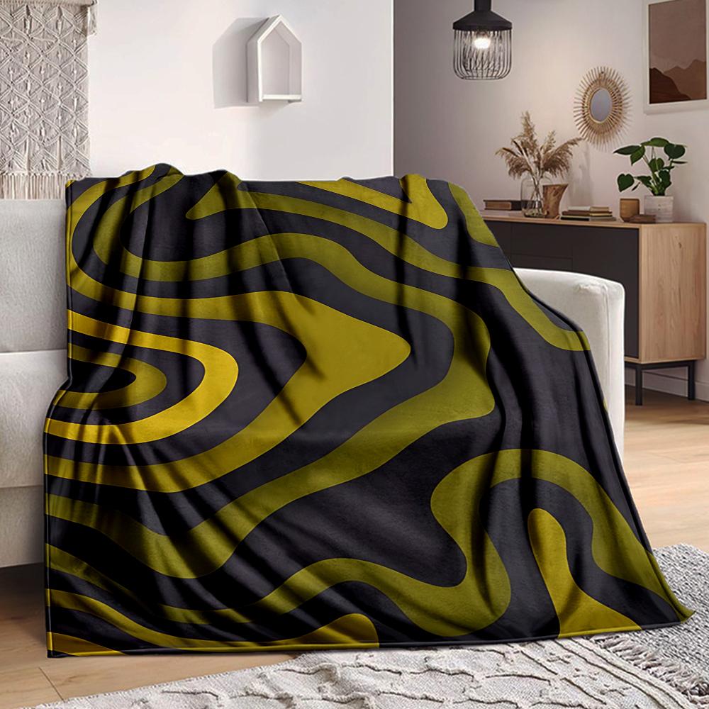 1Pc Golden Waves Abstract Flannel Blanket, Soft And Comfortable, Casual Warm, Camping Travel, Christmas, Halloween Xmas Gift. G1141
