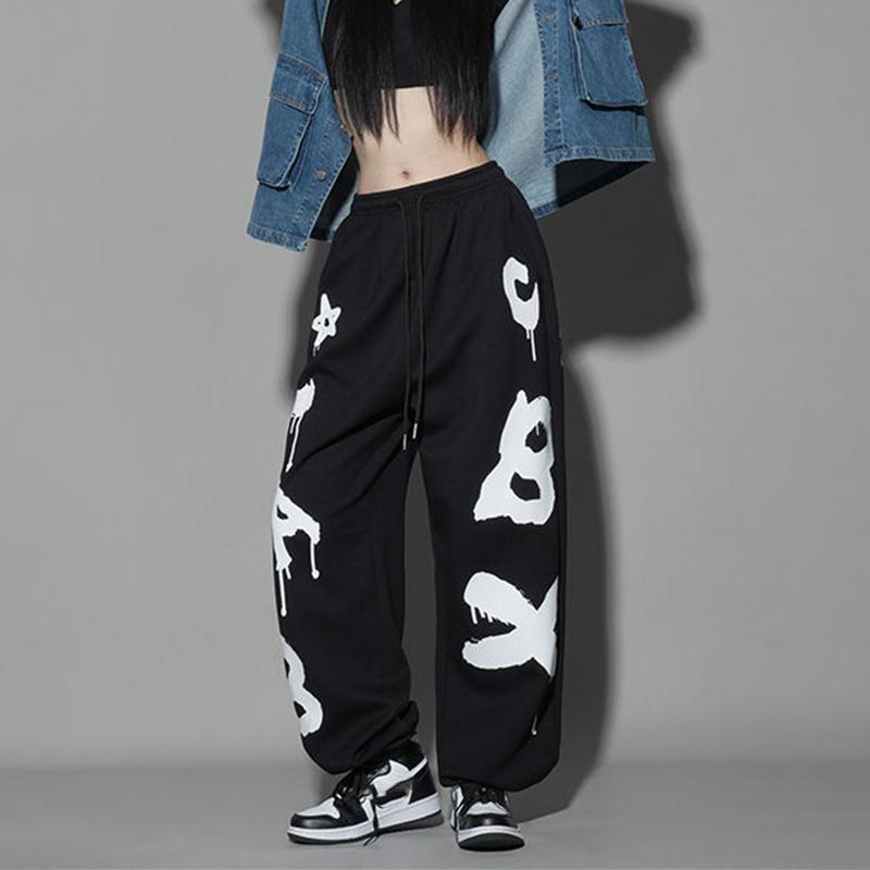Letter Printed Euro American Style Jazz Loose Leggings Hip-hop Dance Sweatpants Cool Fashion Wide Leg Pants Streetwear Women