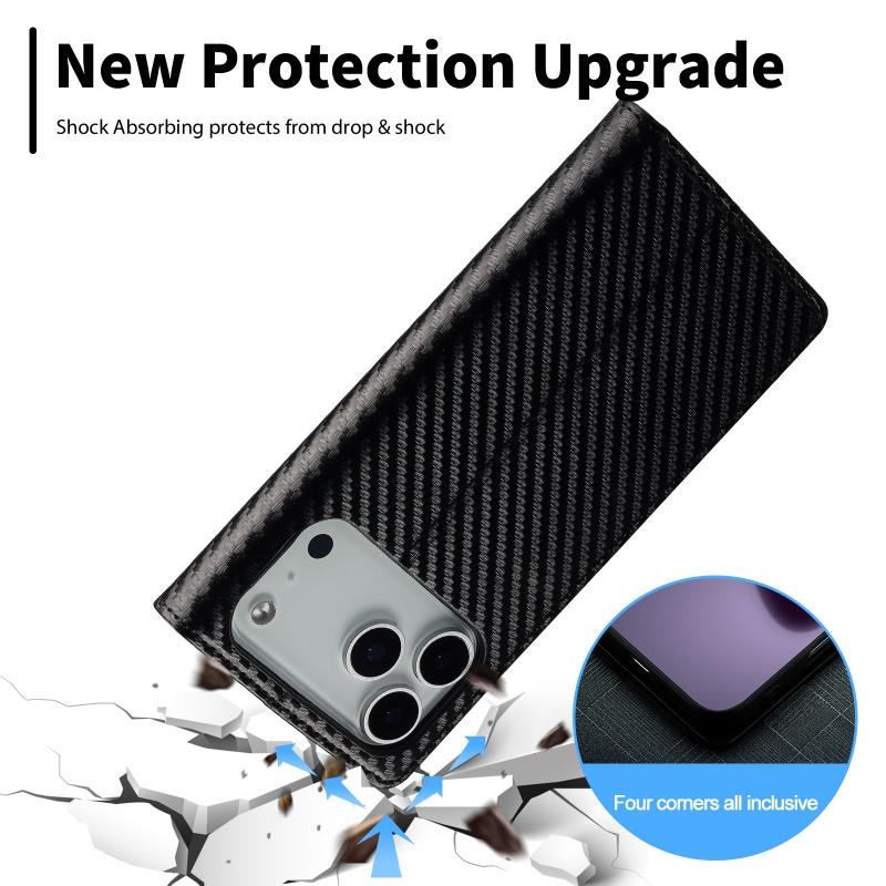 Кошелек-чехол для телефона из углеродного волокна и ПУ-кожи для iPhone 17 Air 16 15 14 13 12mini 11 XS Pro Max XR SE 8 7 Plus Чехол-книжка с держателем
