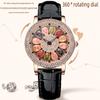 Ladies' Quartz Watch with Rotating Dial Rose Gold Inlaid with Diamonds and Gemstones Fashionable Waterproof Quartz Watch Women's Watch
