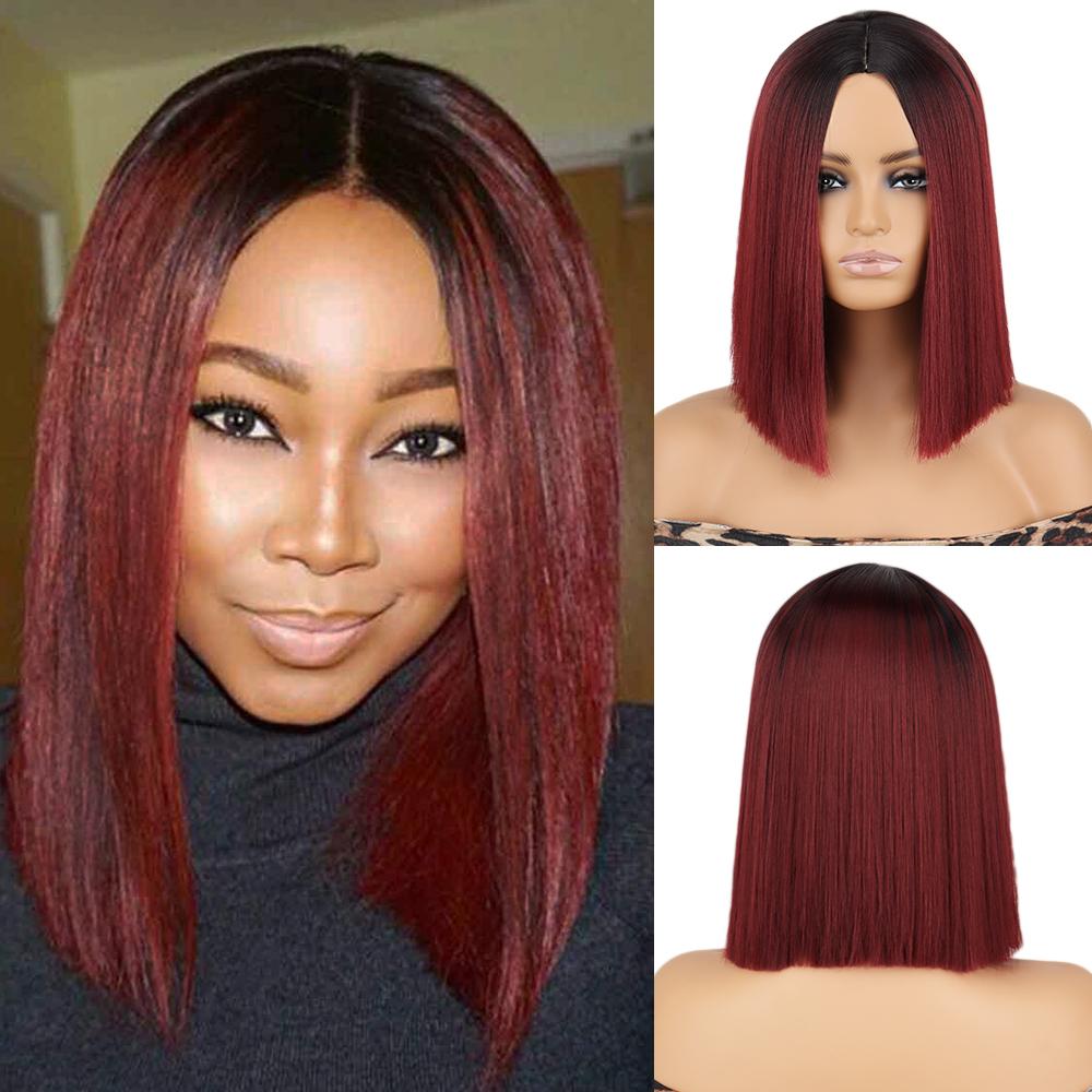 MISS WIG Short Straight Orange Wig With Bangs Synthetic Fiber Wig African American White Female Cosplay/Party/Daily Wig