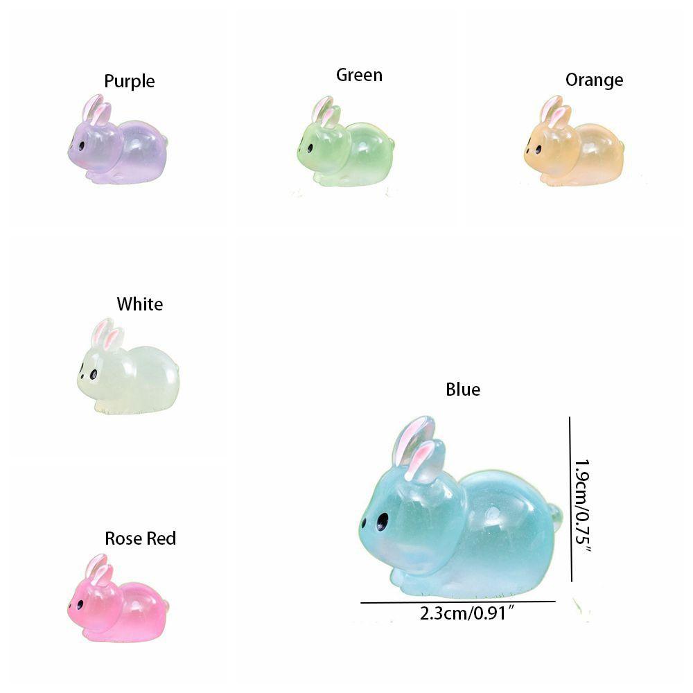 DIY Mini Rabbit Ornament Cartoon Resin Animal Figurines Cute Luminous Rabbit Miniatures  Outdoor