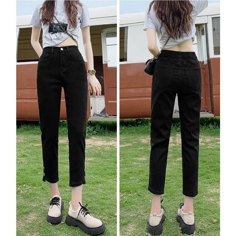 DIMANAF 2024 Большие размеры Осенние женские джинсы Брюки Высокая талия Пуговицы Базовый стиль Эластичные брюки Новые длинные брюки Большой размер