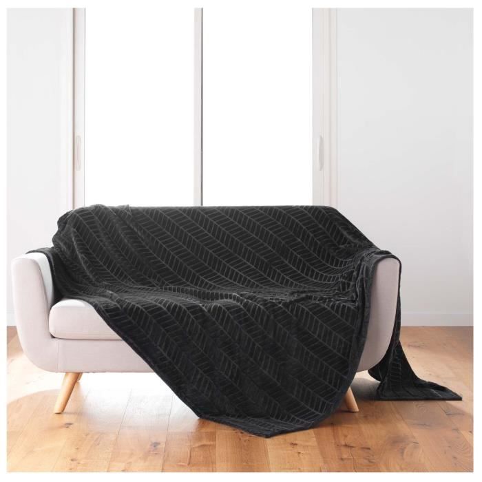 Plaid - Aryas - Noir - 180 x 220 cm - 100% polyester - Effet rayure