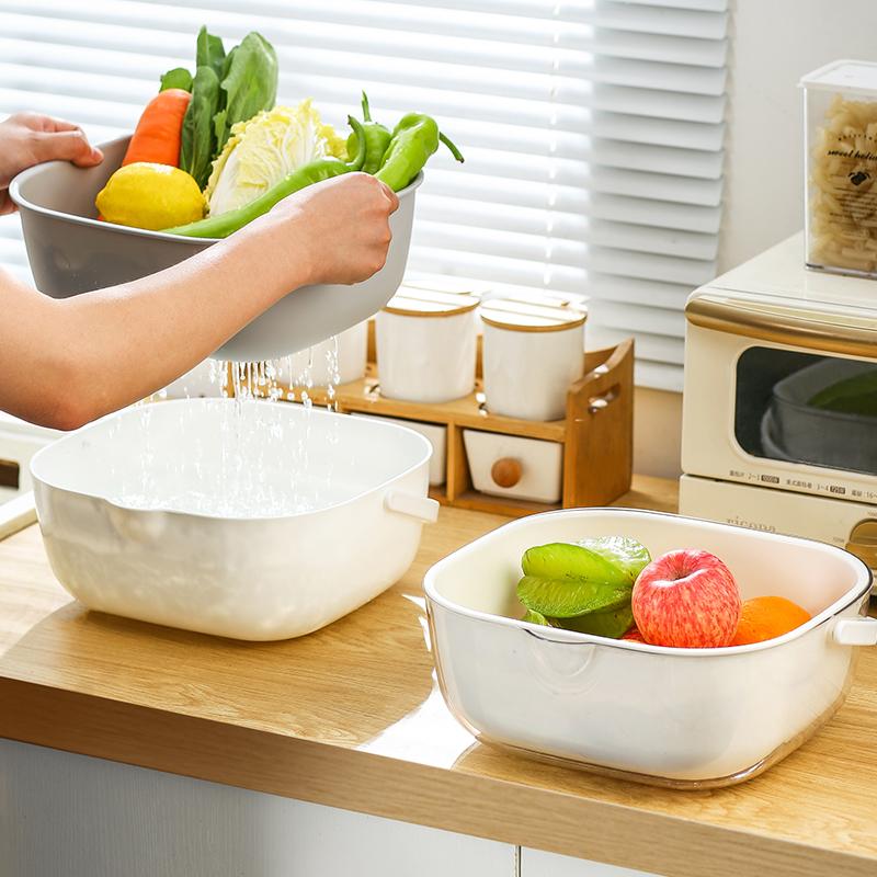 Handheld Double-layer Drainage Basket, Fruit and Vegetable Basket, Kitchen Storage Basket, Household Fruit Basket.