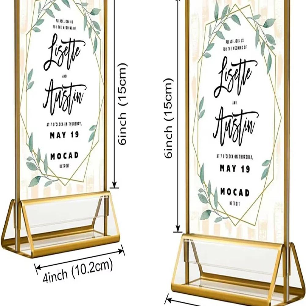 2/6pc Transparent Acrylic Wedding Table Number Holders,Double-Sided Golden Photo Frame Sign Stands for Menu Cards Place Settings
