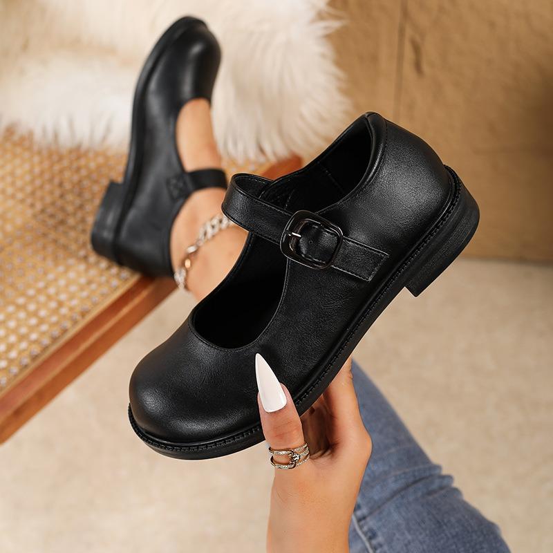 Small Leather Shoes Women's Four Seasons Retro One-word Buckle Mary Jane Gentle Princess Shoes