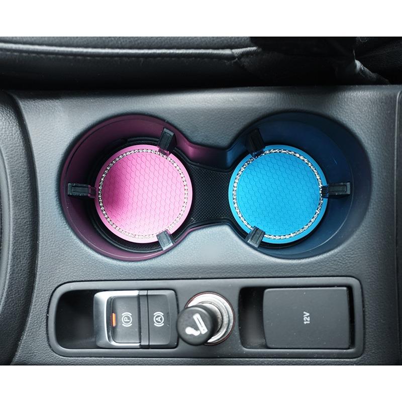 Rhinestone Embedded Pvc Soft Non Slip Car Cup Coaster Vehicle Interior Storage Mat