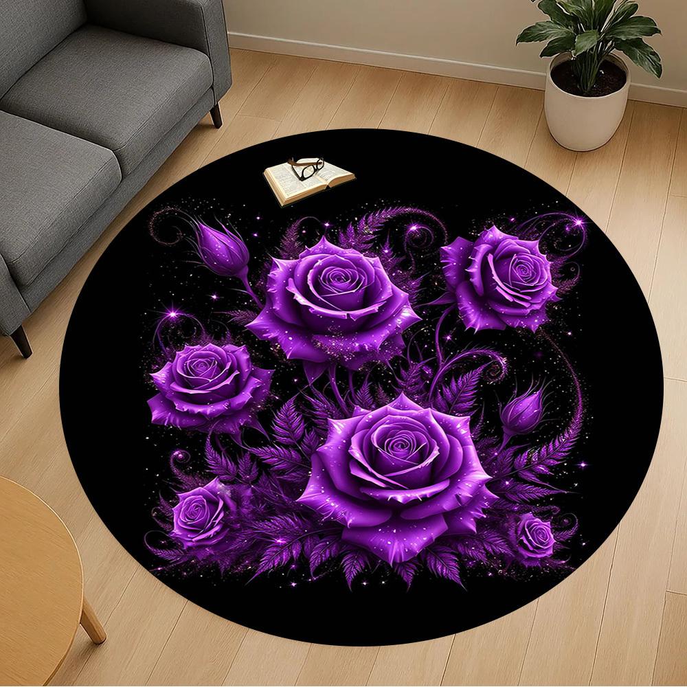1pc Purple Roses Round Chair mat Area Rug - Non-Slip, Floor Mat for Office, Bedroom, and Indoor Decor -1002100
