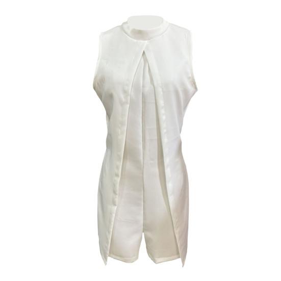 Женский летний комбинезон с воротником-стойкой, без рукавов, свободный, с разрезом, нерегулярный, однотонный, деловой, деловой, короткий комбинезон