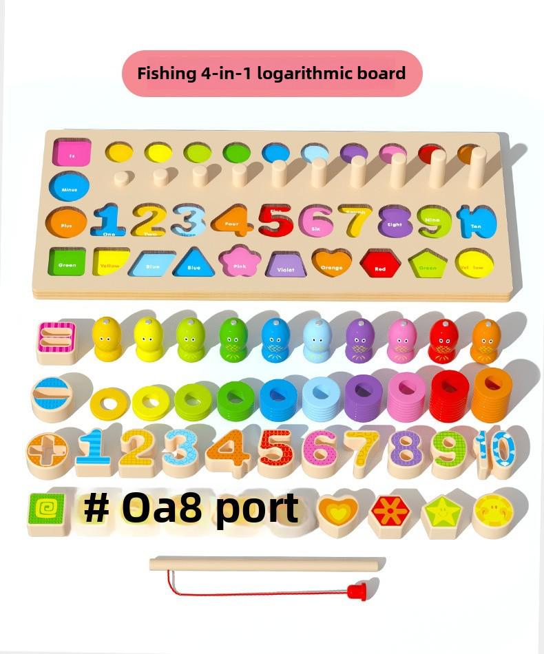 Children's Magnetic Fishing & Building Block Puzzle: Six-in-One Fruit Logarithmic Board & Assembly Set.
