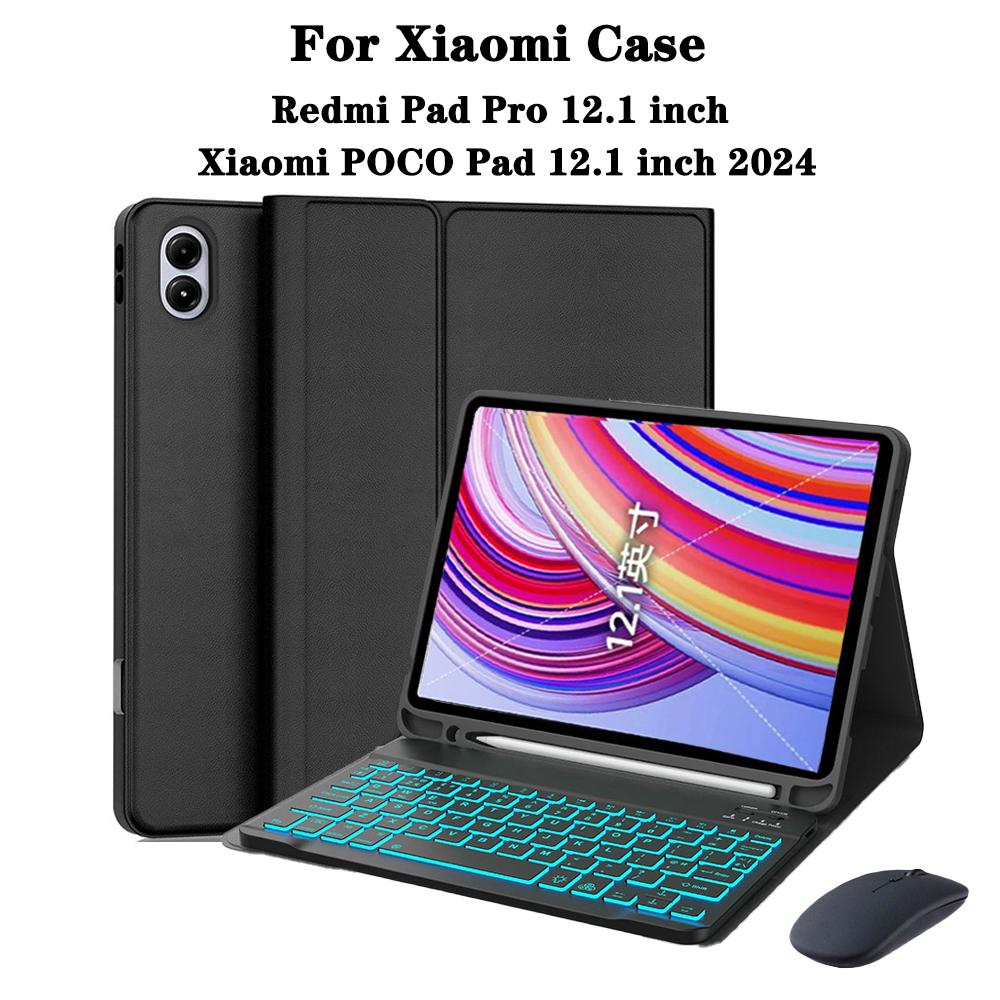 Keyboard Case for Redmi Pad Pro 12.1 lnch,For POCO Pad 12.1-lnch Tablet Case with Detachable Wireless Bluetooth Keyboard