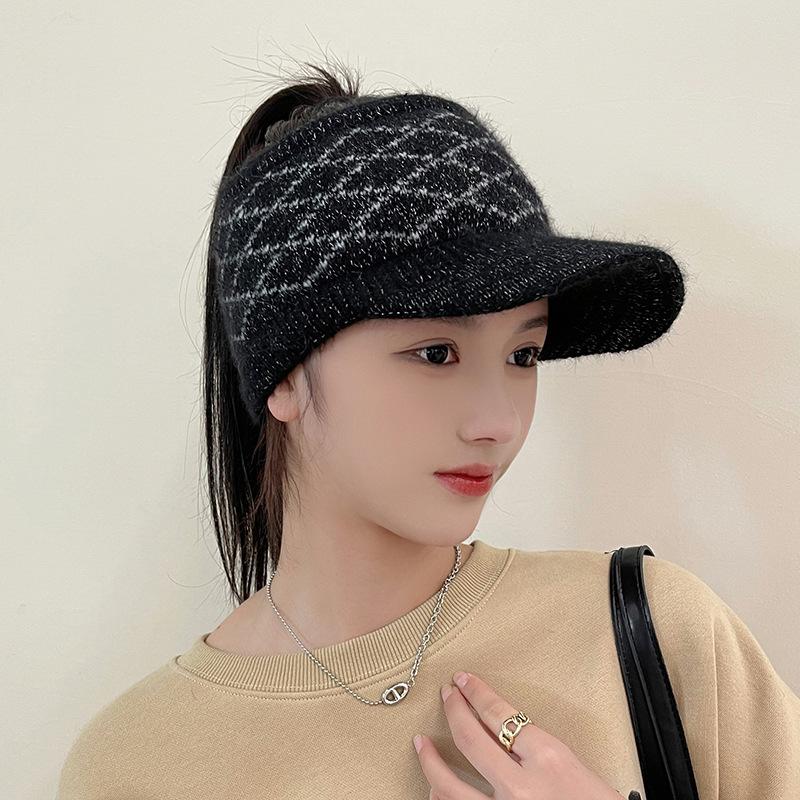 New Arrival Women's Hat Autumn Winter Knitted Visor Plush Lining, Warm Thickened Outdoor Sport Cap