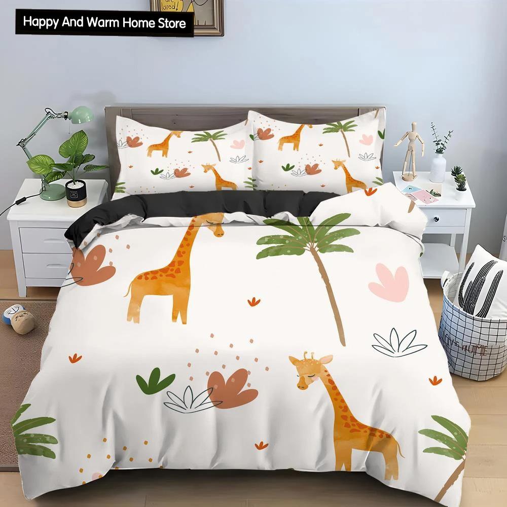 Cartoon Giraffe King Queen Duvet Cover Boys Girls Animal Bedding Set Wildlife Quilt Cover Polyester Comforter