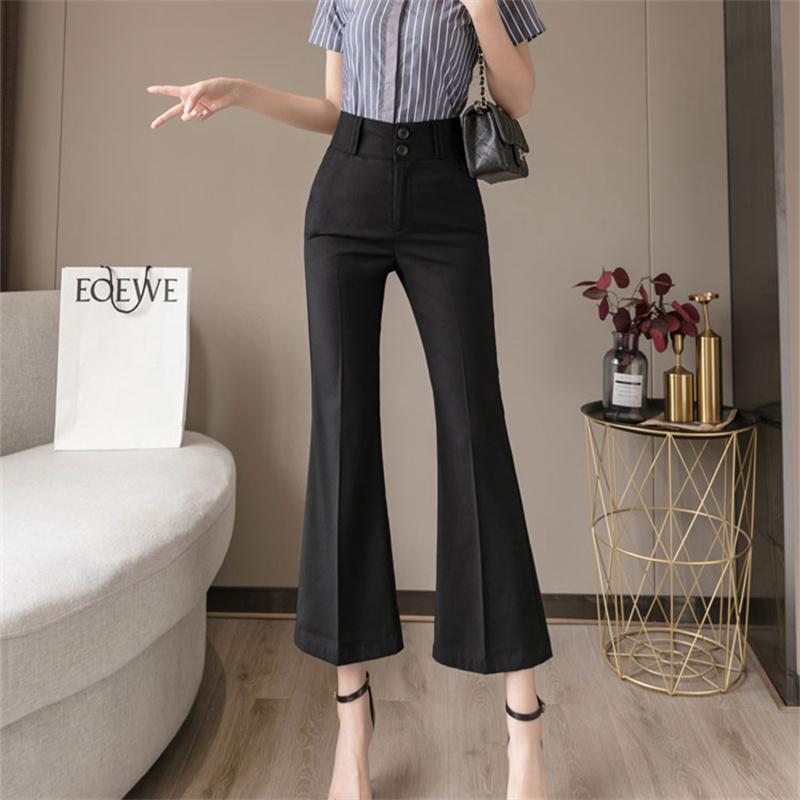 Harajuku OL Office Summer High Waist Summer Women's Wide Leg Capris Flare Pants for Women Baggy Suit Pants Woman Trousers