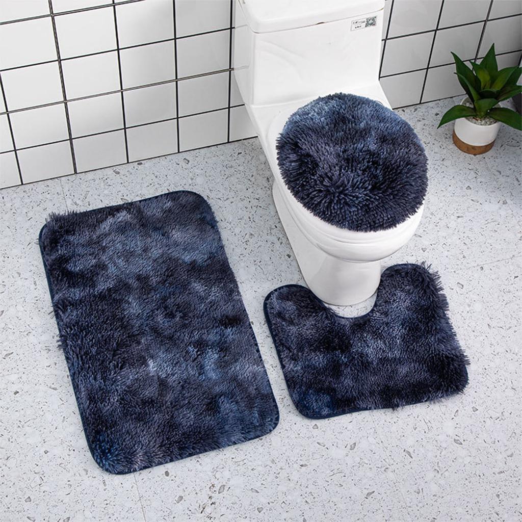 3pc Bathroom Set Rug Mat Toilet Lid Cover Plain Solid Color Bathmats