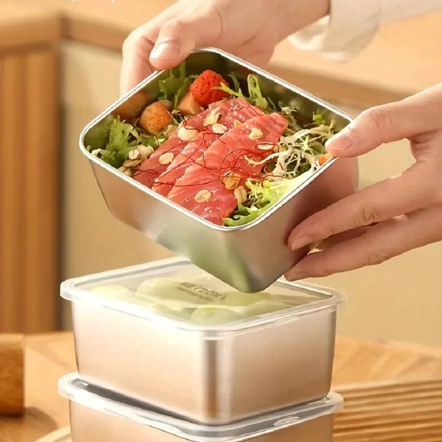 Контейнер для хранения свежих продуктов из нержавеющей стали с герметичной крышкой, утолщенный маленький ланч-бокс, контейнер для упаковки и хранения еды для кемпинга