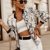 Fashion Flower Print Long Sleeve Women's Bomber Jacket Zipper Up Vintage Coat Tops Elegant Slim Basic Ladies Jackets